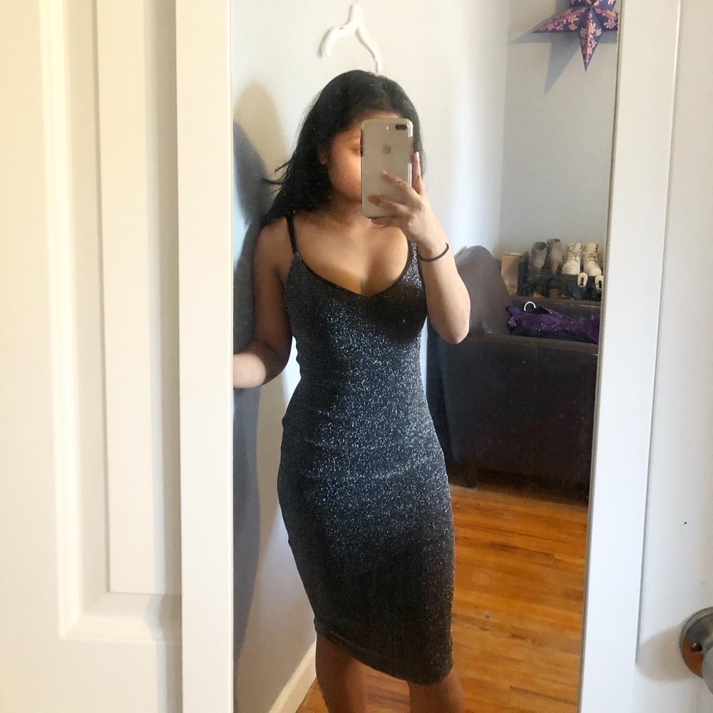 Black Sparkly Bodycon Midi Dress
